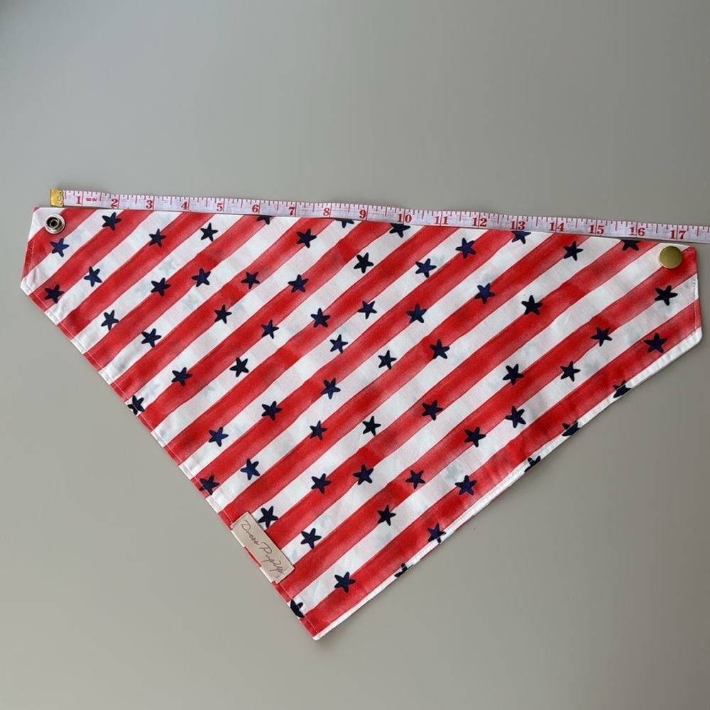 Red and White Striped Dog Bandana with Blue Stars - Picture 6 of 8